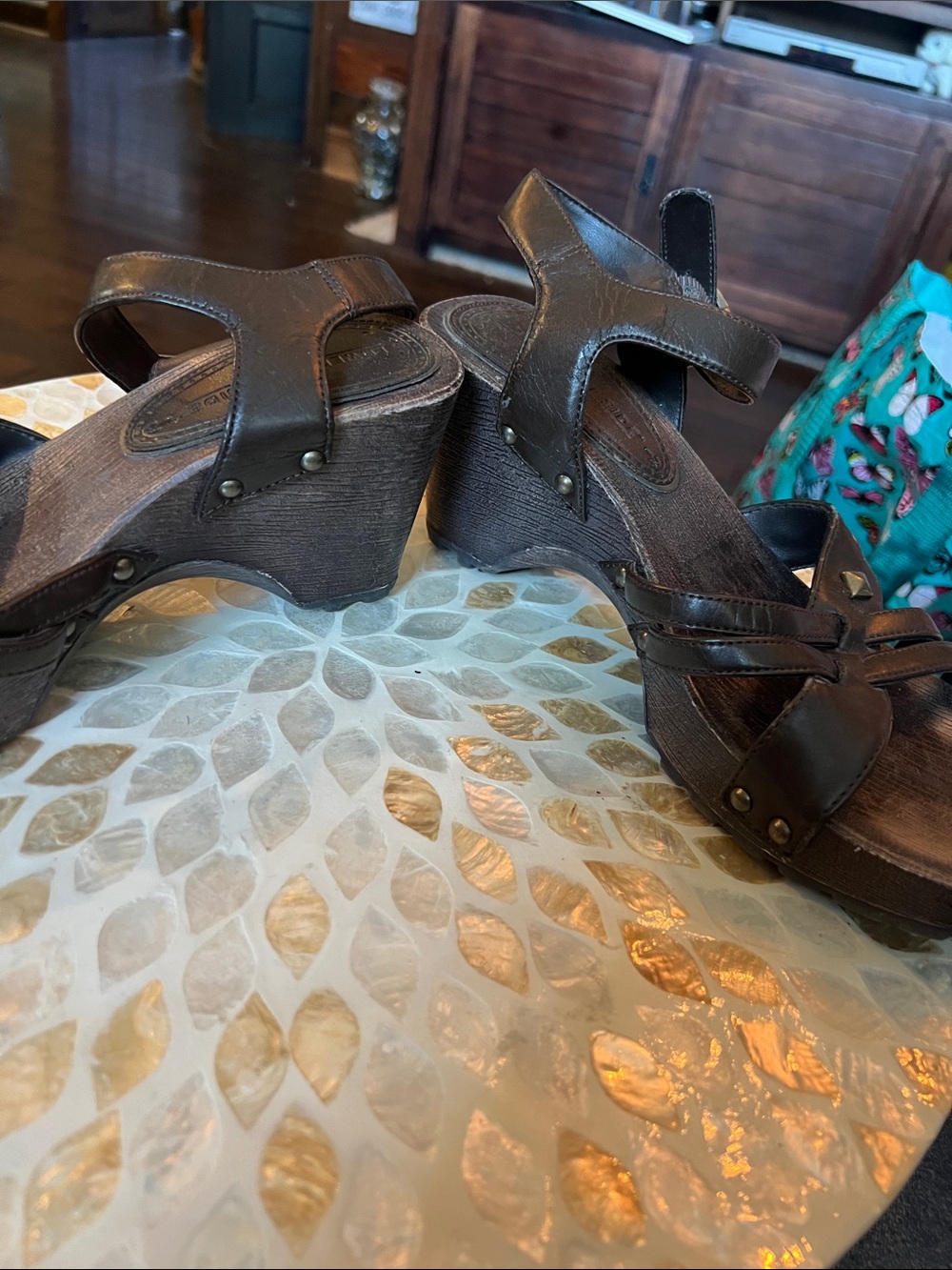 Lower east side, dark brownStudded Wooden-Effect Platform Wedge Y2K Vintage - Picture 3 of 10
